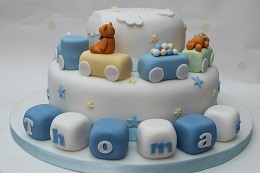 teddy and train christening cake